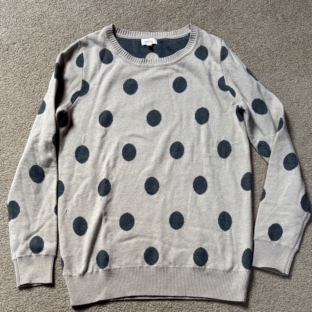 Pixley Taupe Sweater with Charcoal Polka Dots